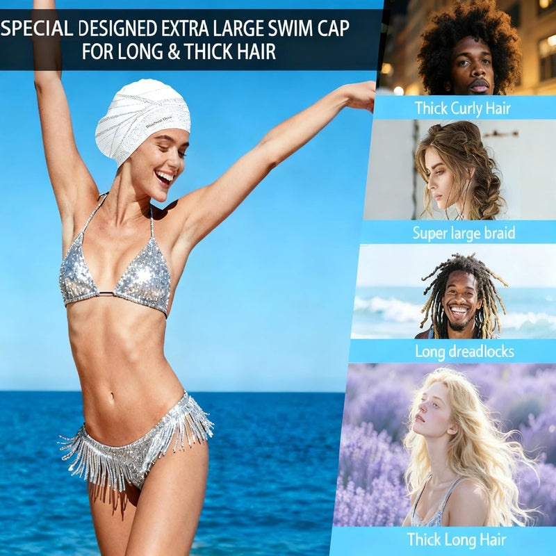 BlueNest Dive Large Silicone Swim Cap Durable Silicone Waterproof Construction with Ultra-Elastic Design Effectively Keeps Hair Dry. Suitable for Long Hair, Curly Hair, and Long Dreadlocks - Image 4